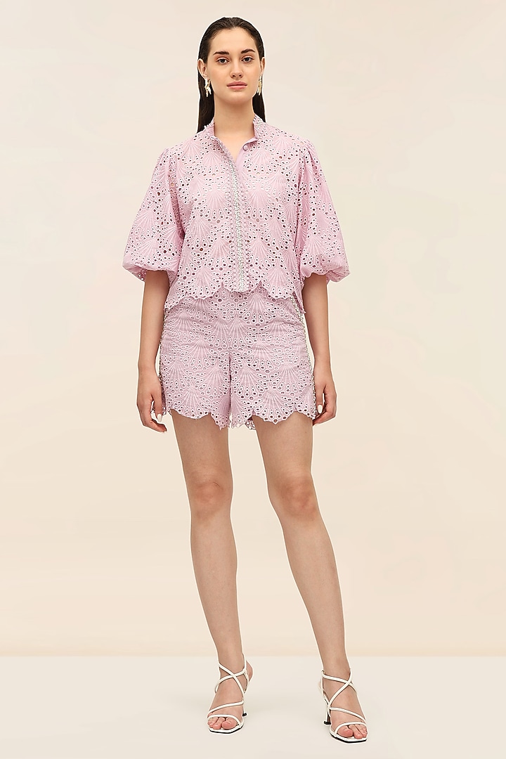 Lavender Schiffli Printed Co-Ord Set by Taangerine Tiger at Pernia's Pop Up Shop