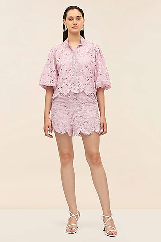 Lavender Schiffli Printed Co-Ord Set by Taangerine Tiger