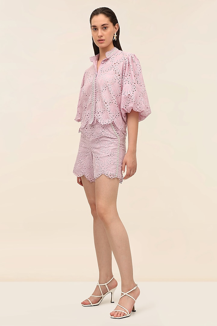 Lavender Schiffli Printed Co-Ord Set by TANGERINE at Pernia's Pop Up Shop