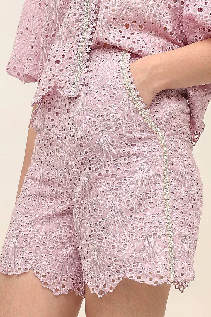 Lavender Schiffli Printed Co-Ord Set by TANGERINE at Pernia's Pop Up Shop
