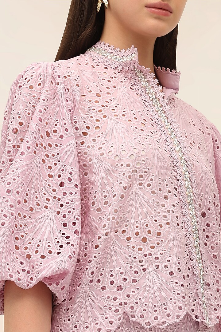 Lavender Schiffli Printed Co-Ord Set by TANGERINE at Pernia's Pop Up Shop