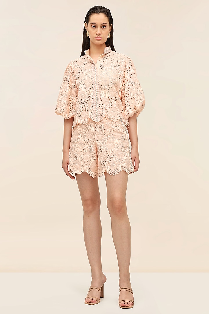 Coral Schiffli Printed Co-Ord Set by Taangerine Tiger at Pernia's Pop Up Shop