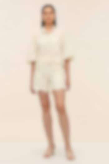 Ivory Schiffli Scalloped Co-Ord Set by Taangerine Tiger at Pernia's Pop Up Shop