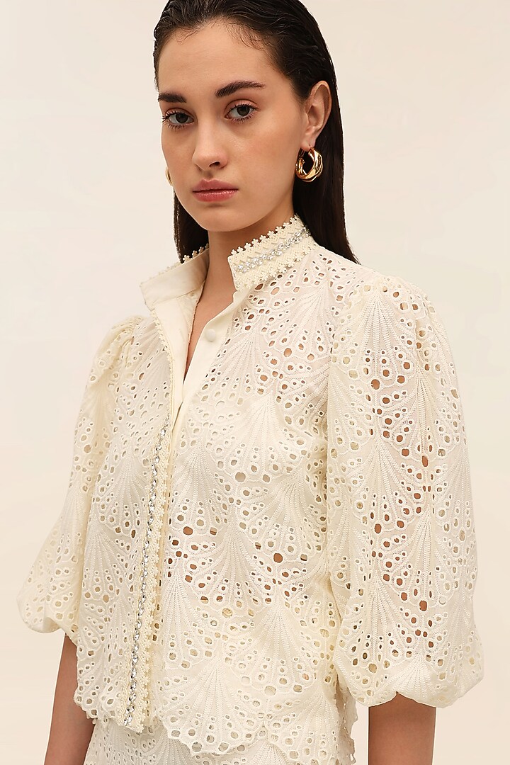 Ivory Schiffli Scalloped Co-Ord Set by TANGERINE at Pernia's Pop Up Shop