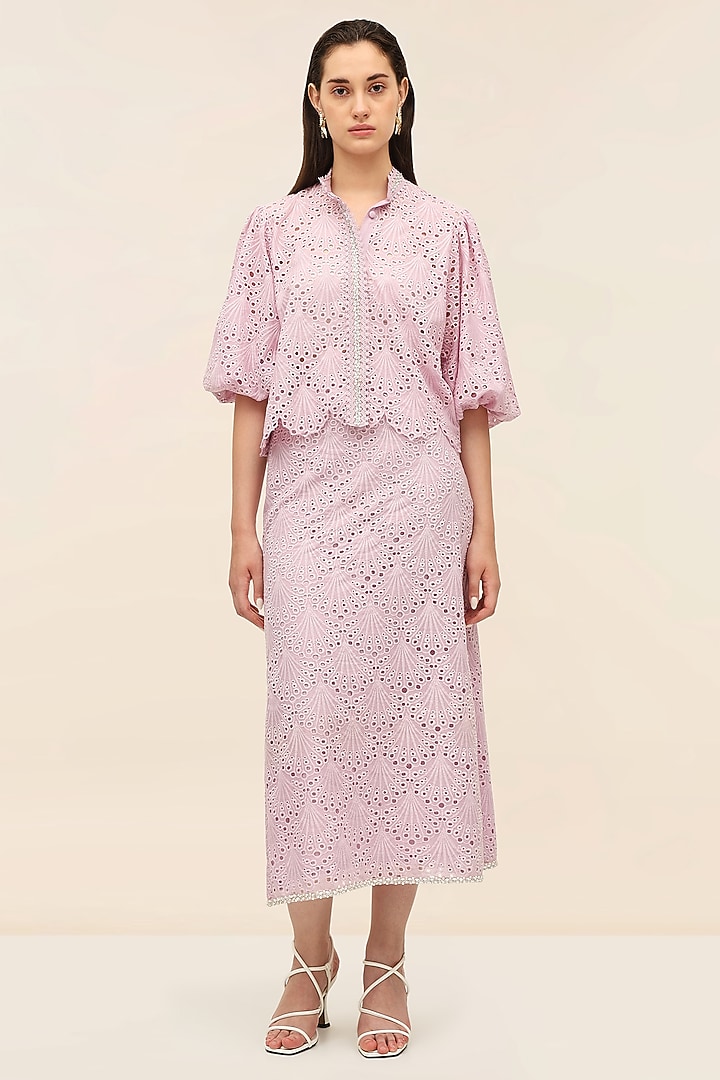 Amethyst Schiffli Midi Pencil Skirt by Taangerine Tiger at Pernia's Pop Up Shop