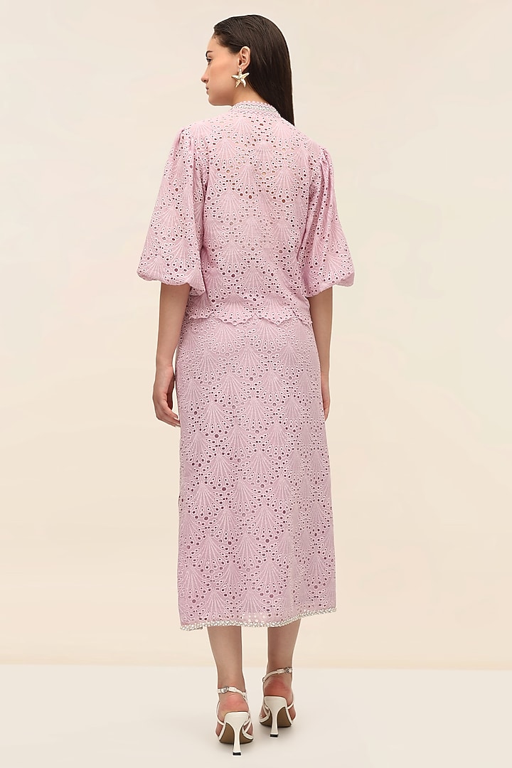 Amethyst Schiffli Midi Pencil Skirt by TANGERINE at Pernia's Pop Up Shop