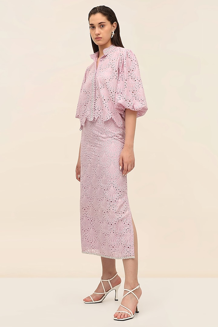 Amethyst Schiffli Midi Pencil Skirt by TANGERINE at Pernia's Pop Up Shop