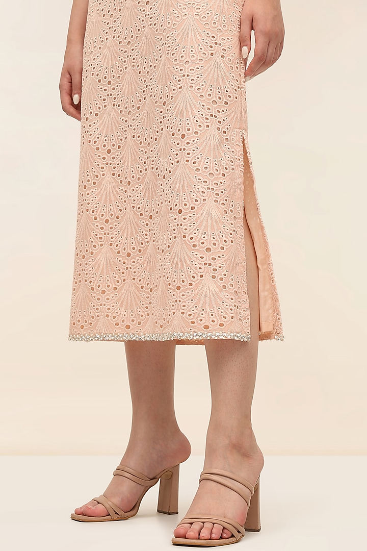 Coral Schiffli Midi Pencil Skirt by TANGERINE at Pernia's Pop Up Shop