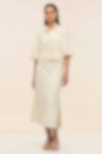 Ivory Schiffli Midi Pencil Skirt by Taangerine Tiger at Pernia's Pop Up Shop