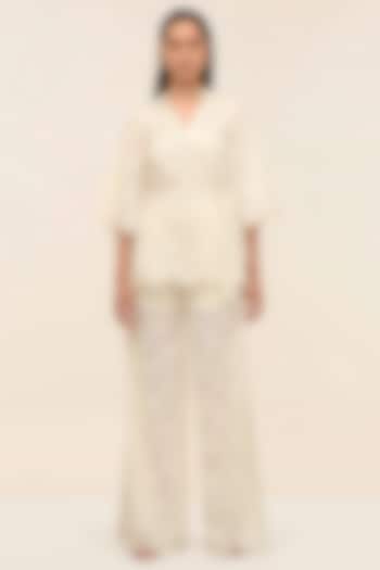 Ivory Schiffli Hand Embroidered Kimono Top by TANGERINE at Pernia's Pop Up Shop