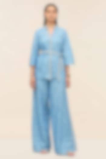 Ocean Blue Schiffli Hand-Embroidered Kimono Top by TANGERINE at Pernia's Pop Up Shop