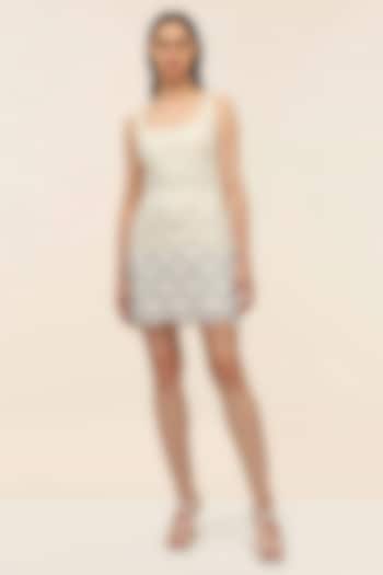 Oyster Ivory Schiffli Hand Embroidered Mini Cocktail Dress by Taangerine Tiger at Pernia's Pop Up Shop