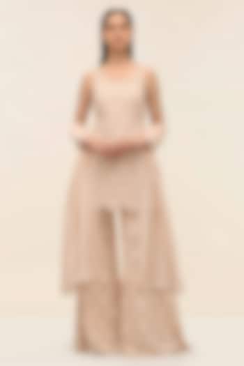 Coral Schiffli Hand Embroidered Wedding Sharara Set by Taangerine Tiger at Pernia's Pop Up Shop
