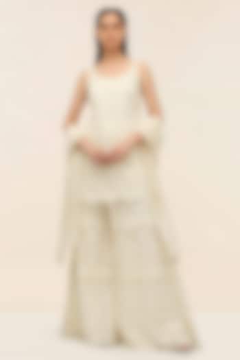 Ivory Schiffli Hand Embroidered Wedding Sharara Set by TANGERINE at Pernia's Pop Up Shop
