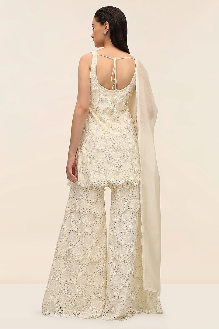 Ivory Schiffli Hand Embroidered Wedding Sharara Set by TANGERINE at Pernia's Pop Up Shop