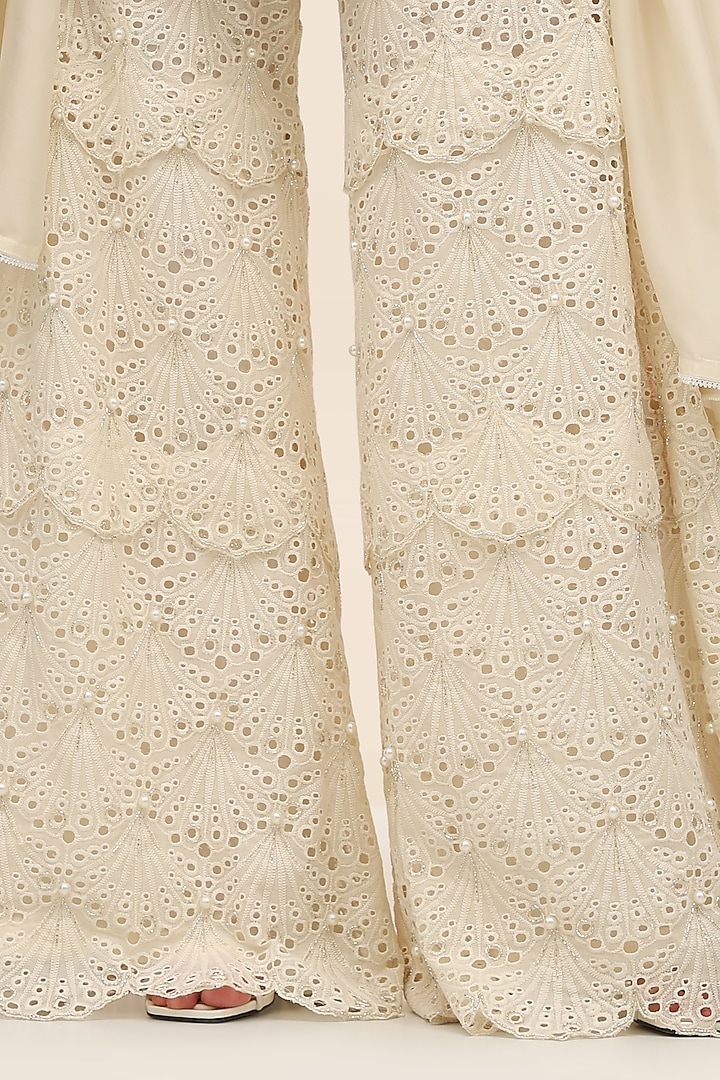 Ivory Schiffli Hand Embroidered Wedding Sharara Set by TANGERINE at Pernia's Pop Up Shop