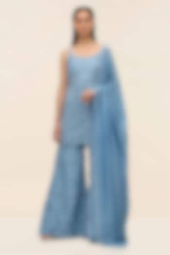 Ocean Blue Schiffli Hand Embroidered Wedding Sharara Set by TANGERINE at Pernia's Pop Up Shop