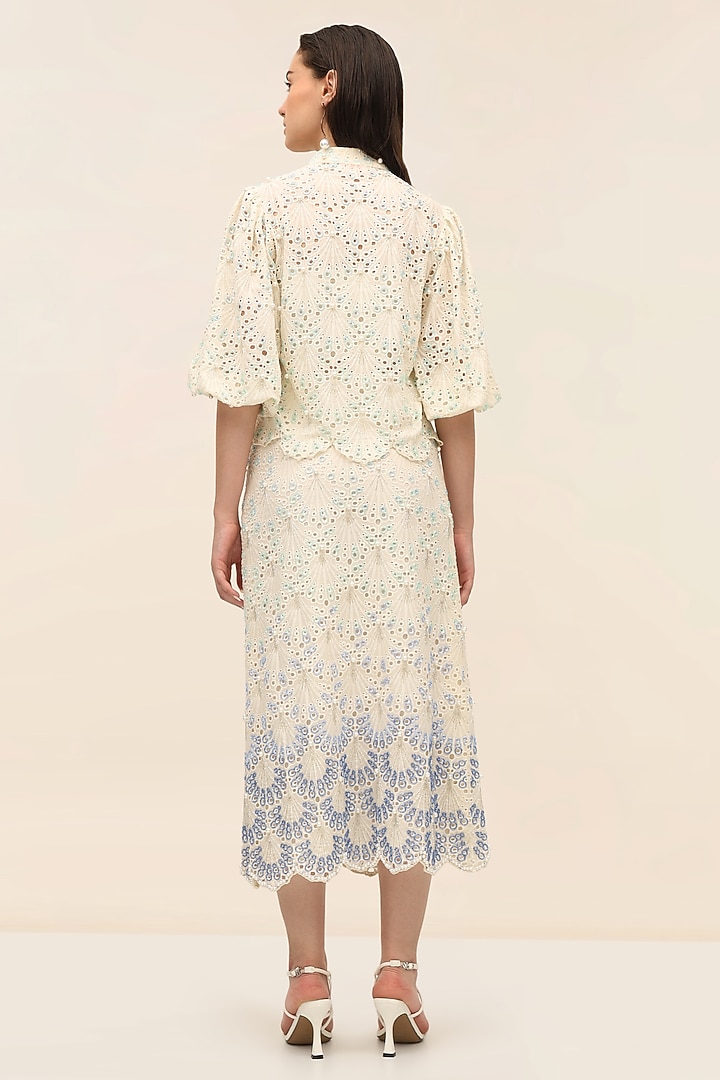 Oyster Ivory Schiffli Sea Shell Detailed Co-Ord Set by TANGERINE at Pernia's Pop Up Shop