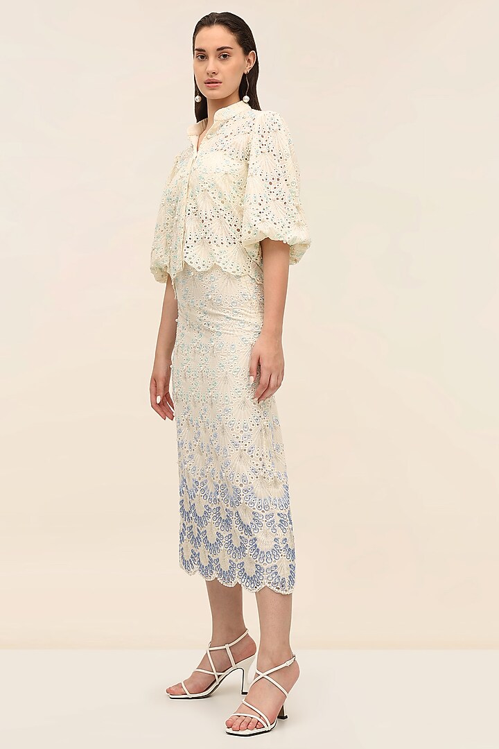 Oyster Ivory Schiffli Sea Shell Detailed Co-Ord Set by TANGERINE at Pernia's Pop Up Shop