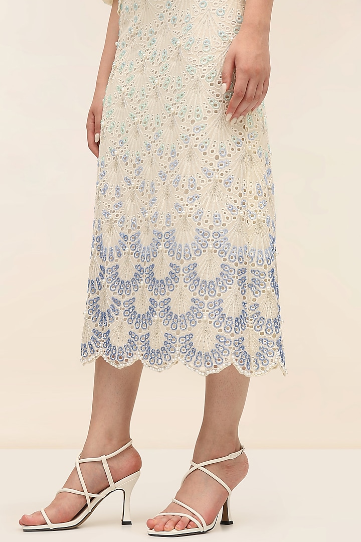 Oyster Ivory Schiffli Sea Shell Detailed Co-Ord Set by TANGERINE at Pernia's Pop Up Shop