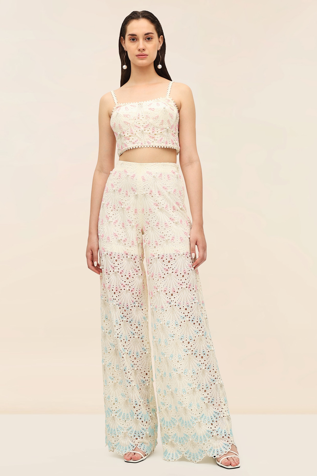 TANGERINE Oyster Ivory Schiffli Hand Embroidered Co-Ord Set