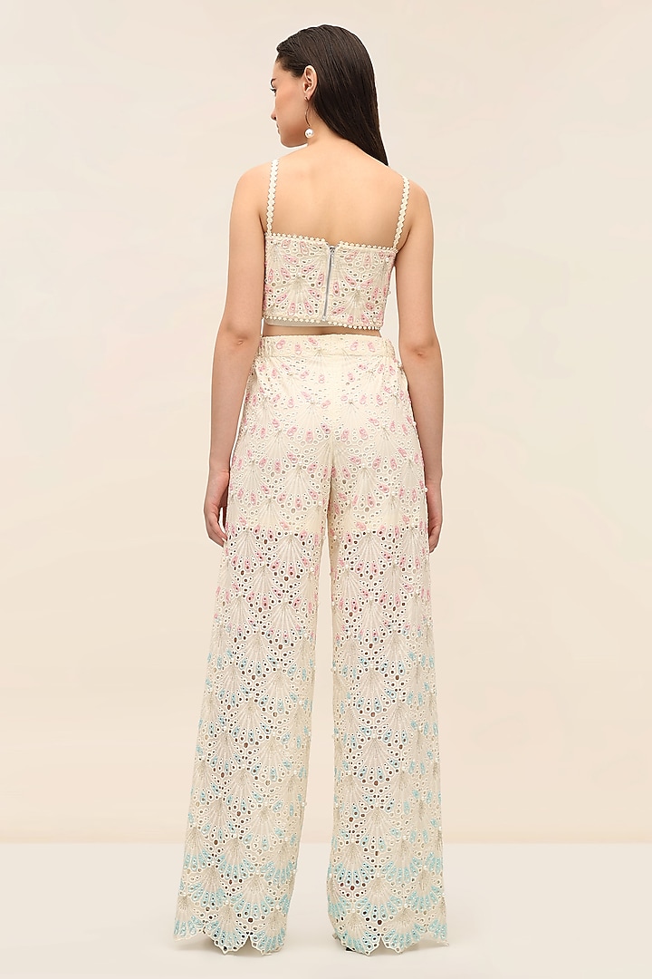 Oyster Ivory Schiffli Hand Embroidered Co-Ord Set by TANGERINE at Pernia's Pop Up Shop