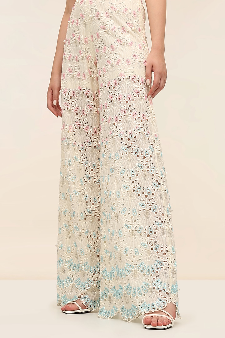 Oyster Ivory Schiffli Hand Embroidered Co-Ord Set by TANGERINE at Pernia's Pop Up Shop