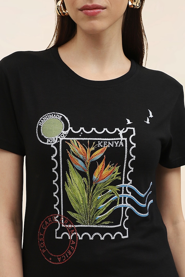 Black Cotton T-Shirt by Taangerine Tiger at Pernia's Pop Up Shop