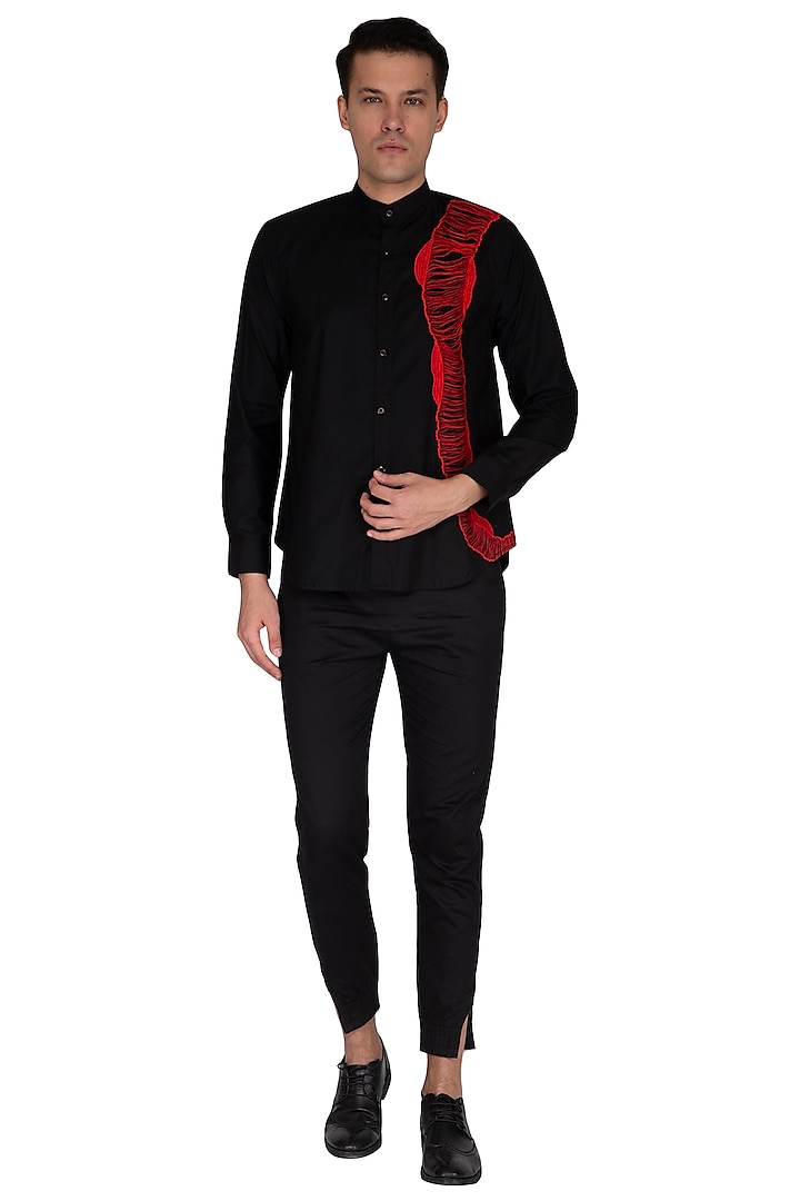 Black Embroidered Cotton Shirt by The Natty Garb
