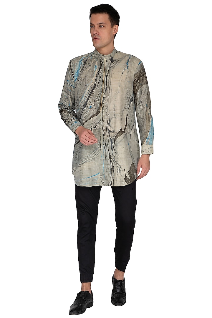 Multi Colored Marble Printed Kurta by The Natty Garb