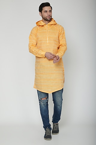Yellow Asymmetric Hoodie Kurta by The Natty Garb