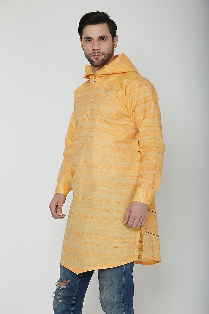 Yellow Asymmetric Hoodie Kurta by The Natty Garb at Pernia's Pop Up Shop