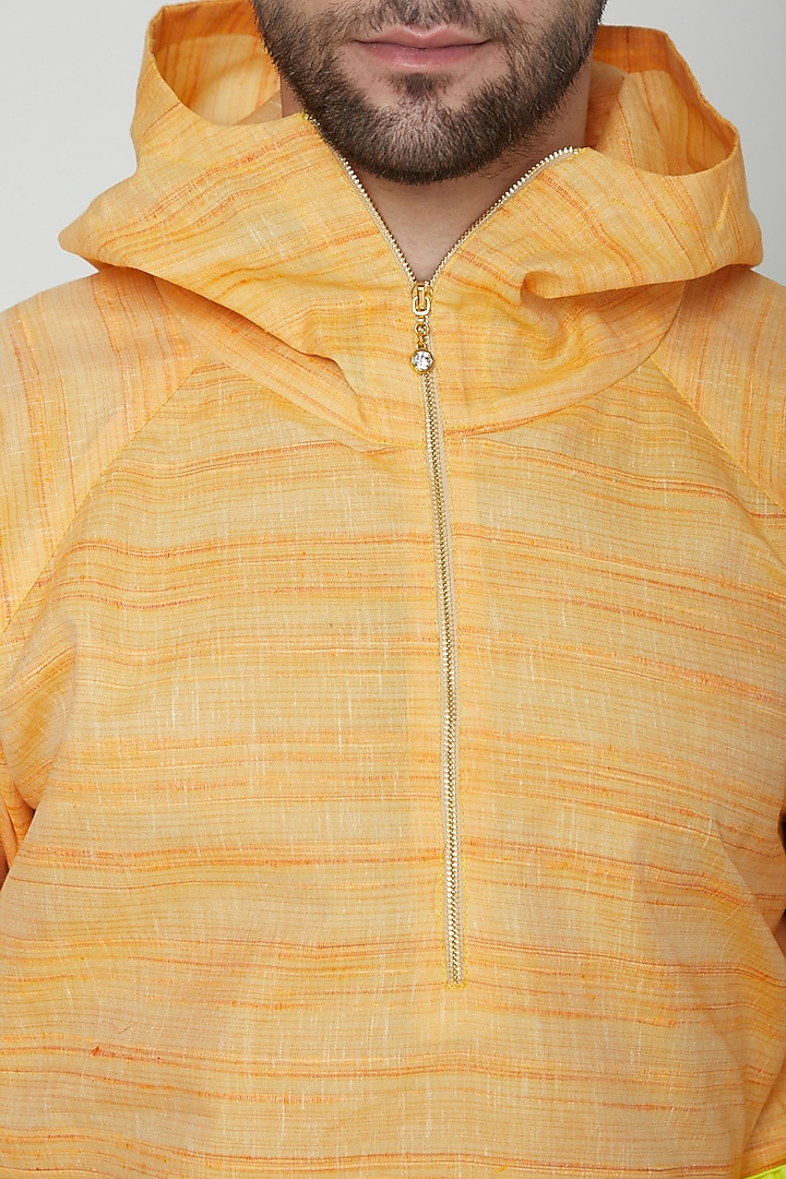 Yellow Asymmetric Hoodie Kurta by The Natty Garb at Pernia's Pop Up Shop
