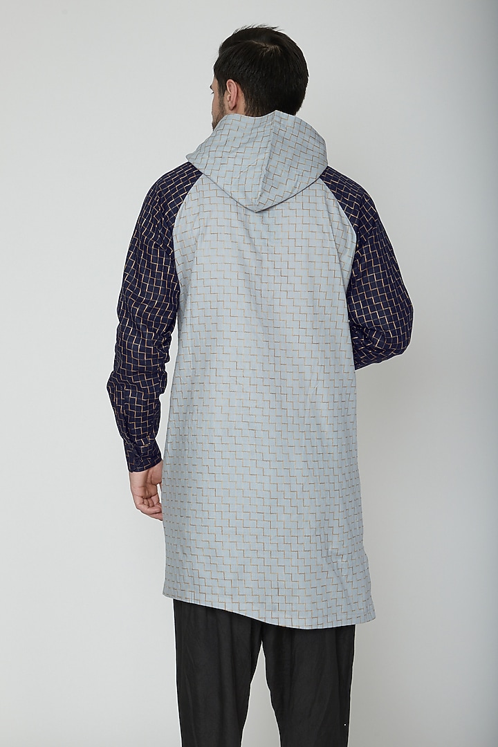 Grey & Cobalt Blue Kurta With A Hood by The Natty Garb at Pernia's Pop Up Shop