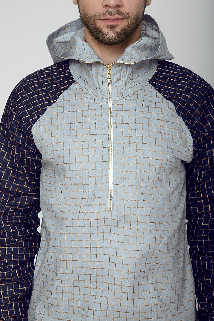 Grey & Cobalt Blue Kurta With A Hood by The Natty Garb at Pernia's Pop Up Shop