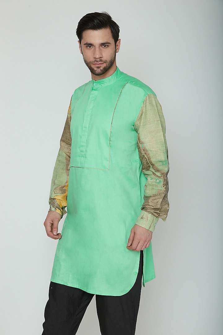 Neo-Mint Green Printed Kurta by The Natty Garb at Pernia's Pop Up Shop