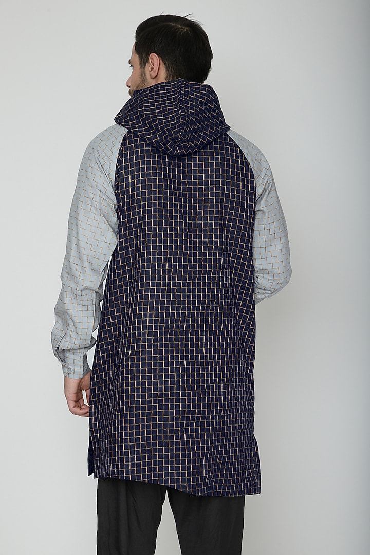 Cobalt Blue & Grey Kurta With A Hood by The Natty Garb at Pernia's Pop Up Shop