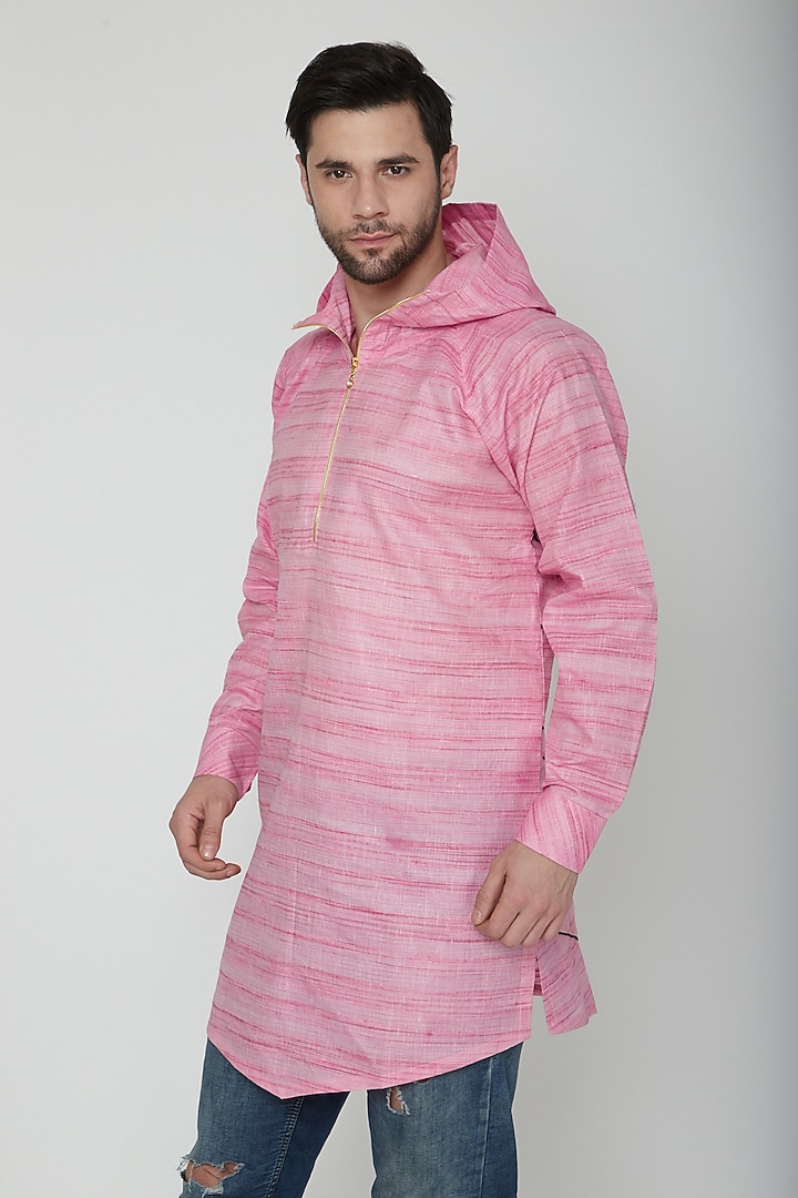 Blush Pink Asymmetric Hoodie Kurta by The Natty Garb at Pernia's Pop Up Shop