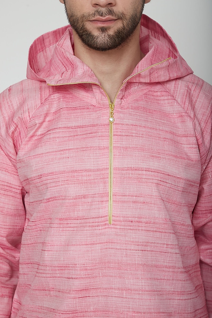Blush Pink Asymmetric Hoodie Kurta by The Natty Garb at Pernia's Pop Up Shop