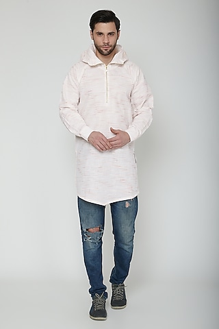 White Asymmetric Hoodie Kurta by The Natty Garb