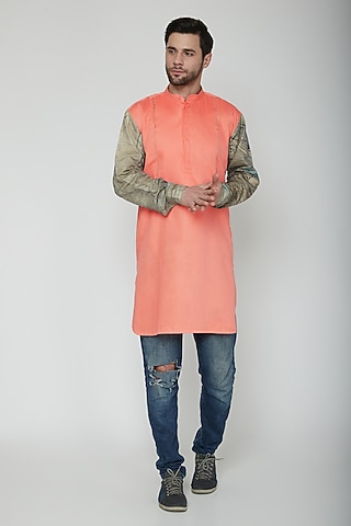 Peach Marble Printed Kurta by The Natty Garb