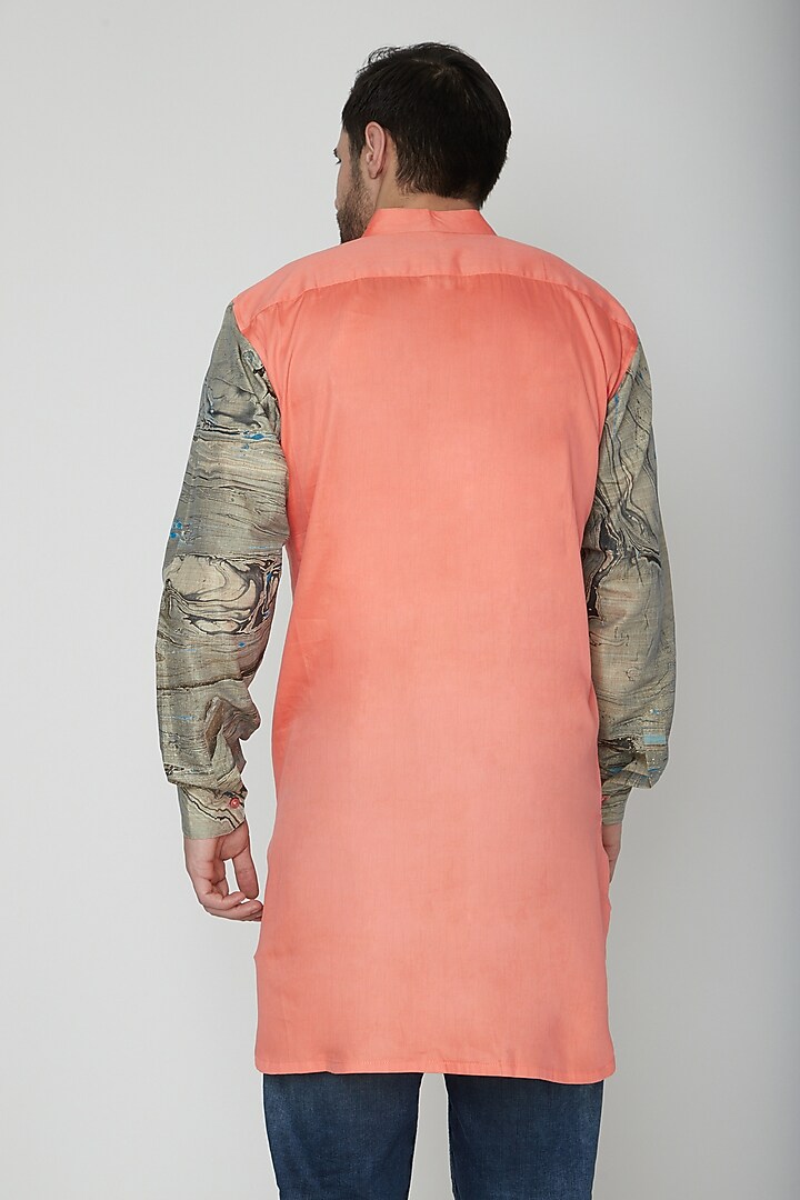 Peach Marble Printed Kurta by The Natty Garb at Pernia's Pop Up Shop