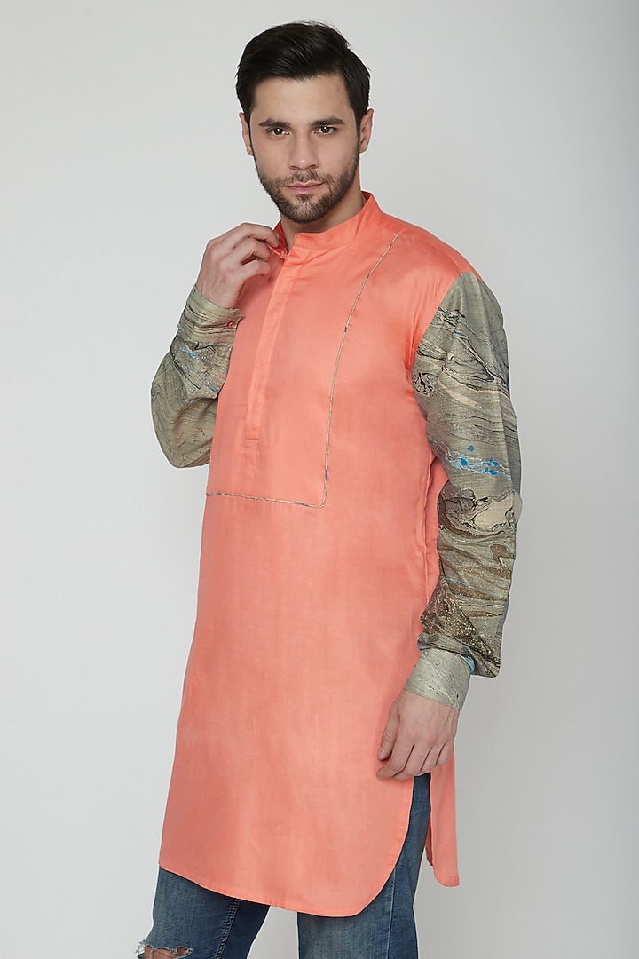 Peach Marble Printed Kurta by The Natty Garb at Pernia's Pop Up Shop