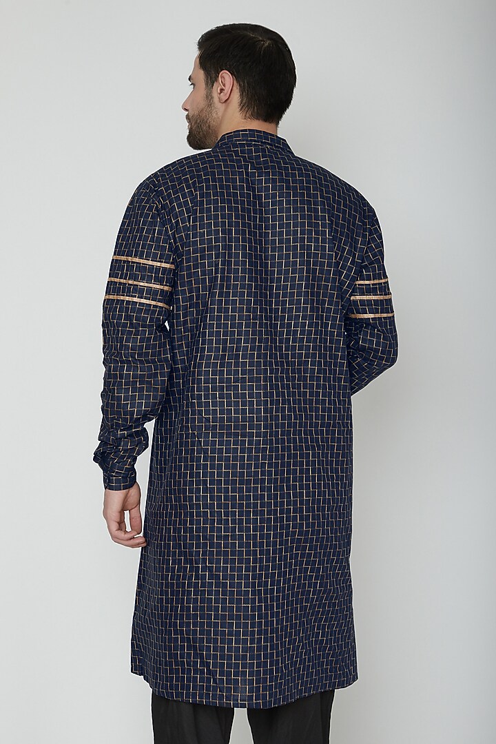 Cobalt Blue & Gold Front Slit Kurta by The Natty Garb at Pernia's Pop Up Shop