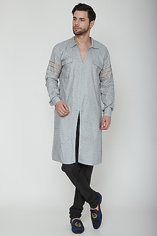 Grey & Gold Front Slit Kurta by The Natty Garb