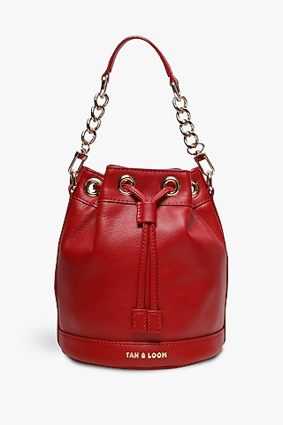 Red Leather Bucket Bag by Tan and Loom