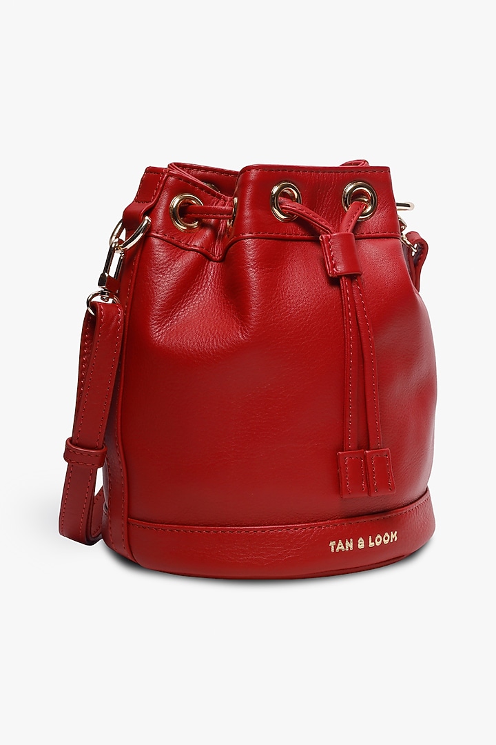 Red Leather Bucket Bag by Tan and Loom at Pernia's Pop Up Shop