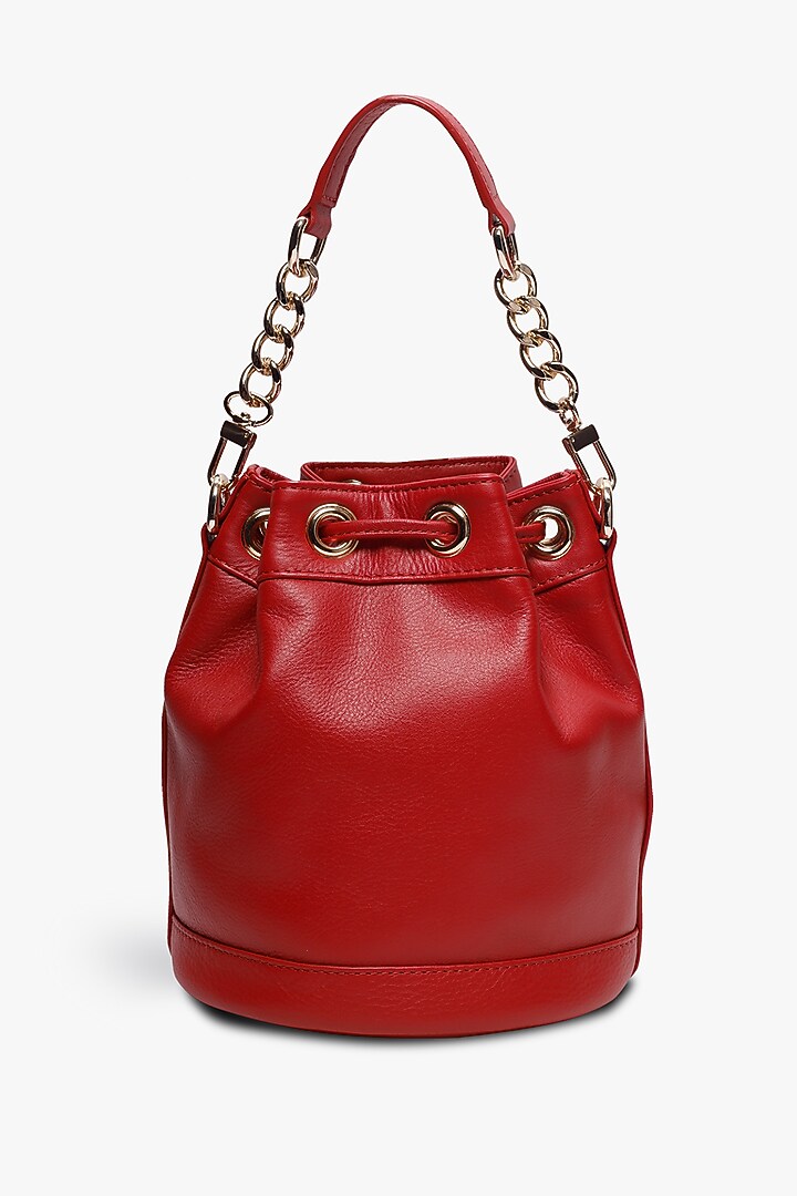 Red Leather Bucket Bag by Tan and Loom at Pernia's Pop Up Shop