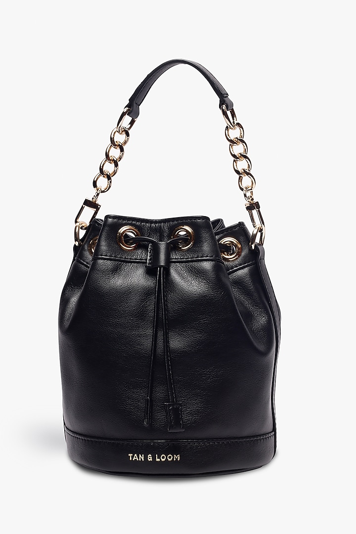 Black Leather Bucket Bag by Tan and Loom at Pernia's Pop Up Shop