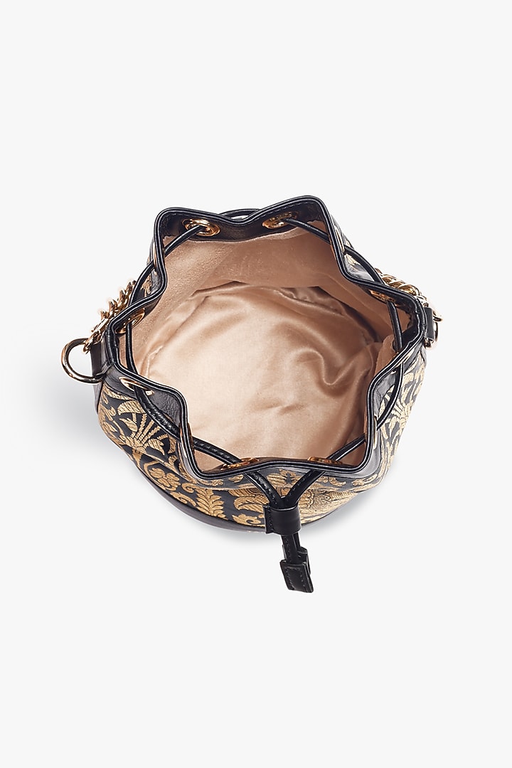 Black Leather & Brocade Bucket Bag by Tan and Loom at Pernia's Pop Up Shop